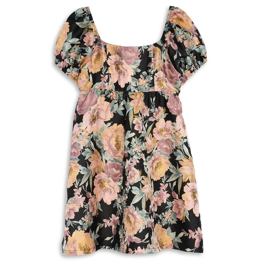 Aqua Girls Pink and Yellow Black Floral Dress Size XXS 4/5